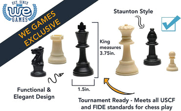 Plastic Staunton Tournament Chess Pieces, 3.75 in King