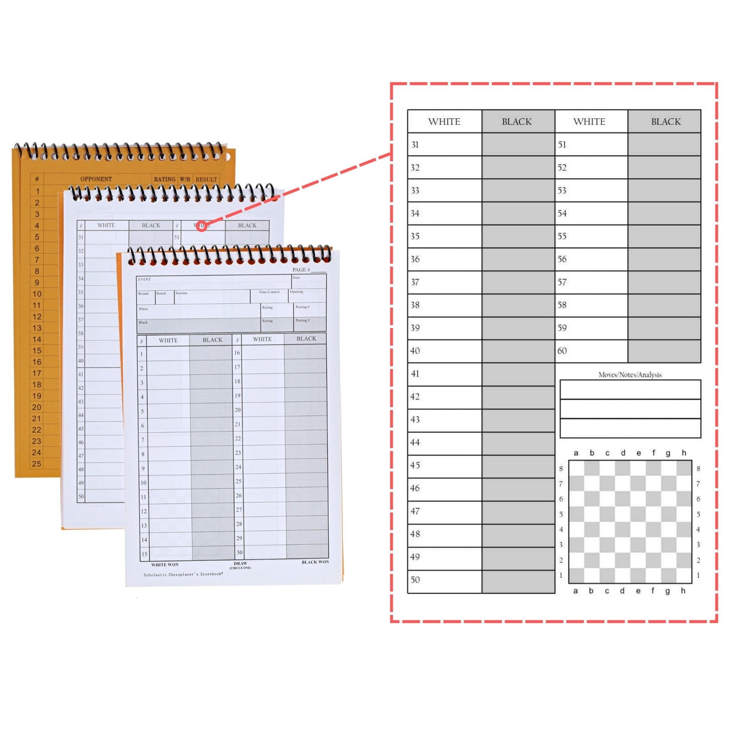 WE Games Scholastic Chess Scorebook - 50 games and 60 moves