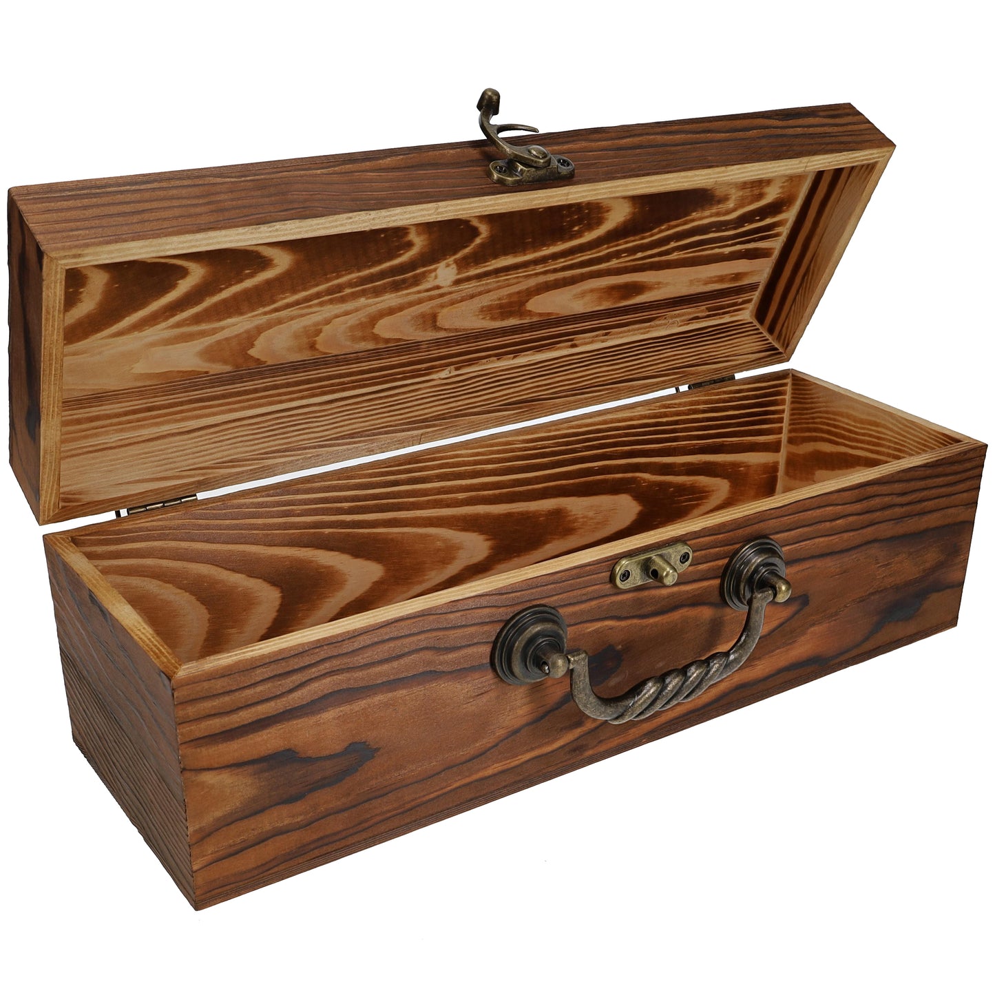 WE Games Wooden Storage Box, Walnut Stained Burnt Wood Finish