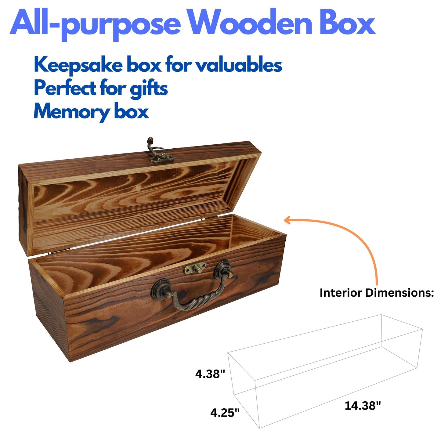WE Games Wooden Storage Box, Walnut Stained Burnt Wood Finish