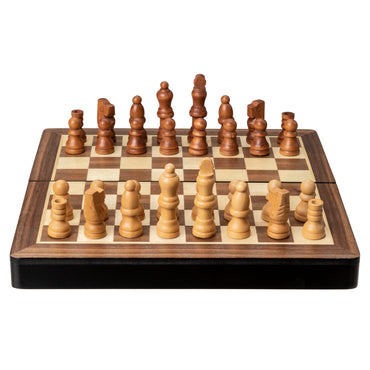 Magnetic Folding Walnut Stained Wood Chess Set - 8 in.