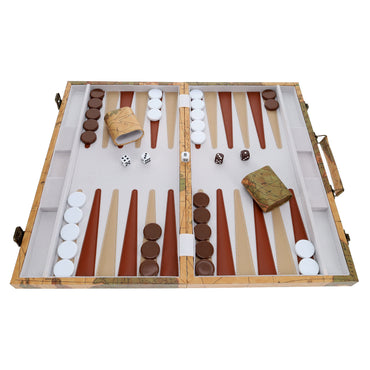 Tan Map Style Leatherette Backgammon Set, 14.75 x 9.75 in.
