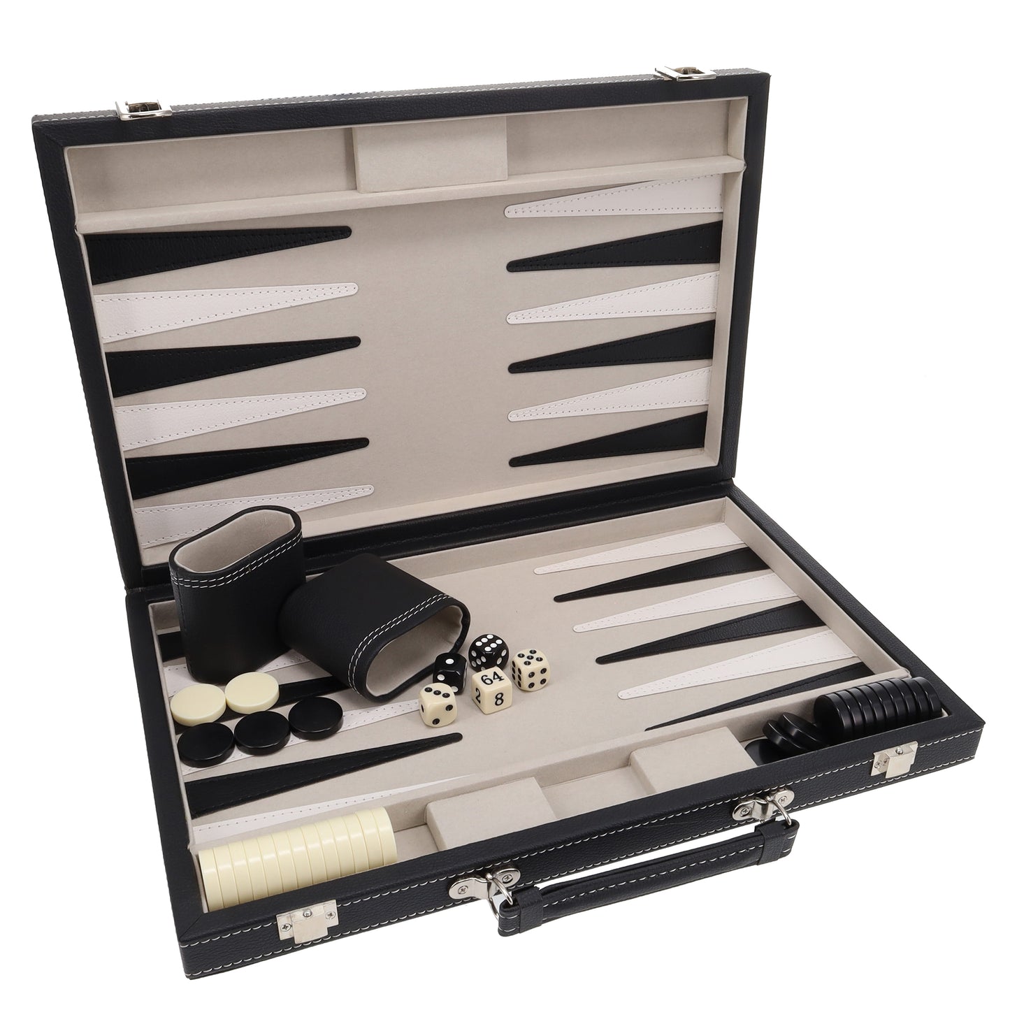 Elegant Black Leatherette Backgammon Set, 18 x 11 in.