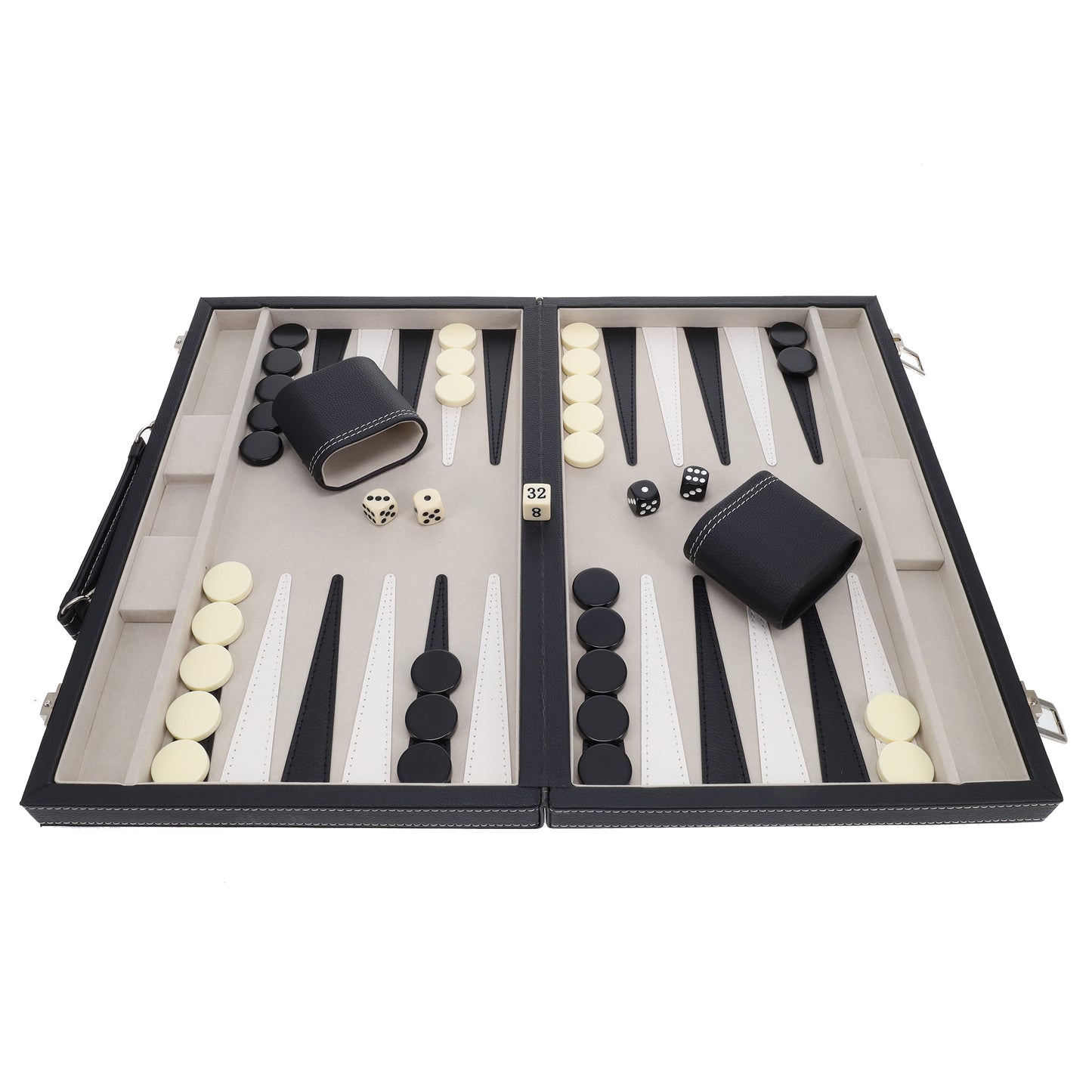 Elegant Black Leatherette Backgammon Set, 18 x 11 in.