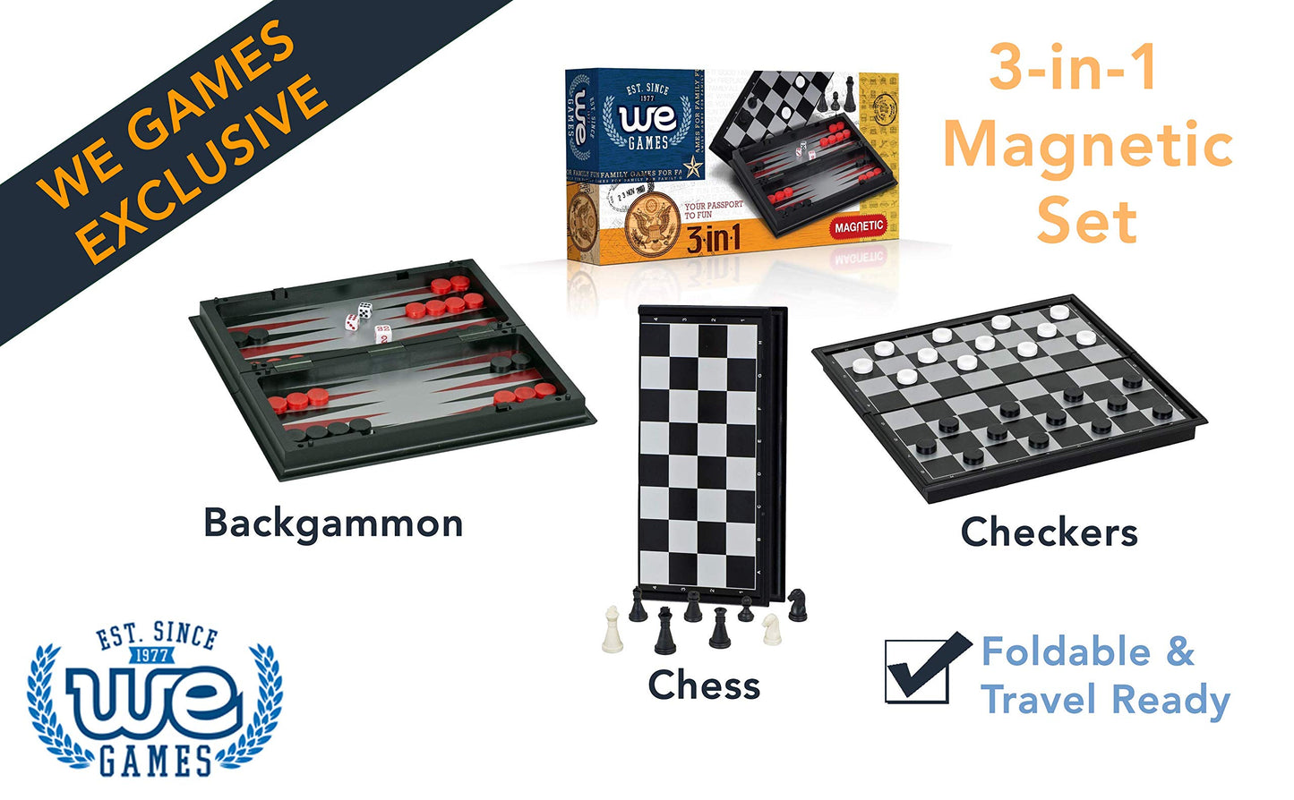 Magnetic 3-in-1 Combination Game Travel Set - 8 inches
