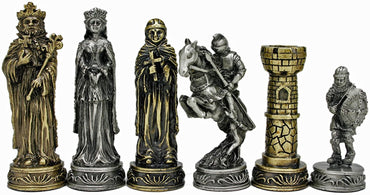 Medieval Chess & Checkers Game Set - Pewter Chessmen, 15 in.