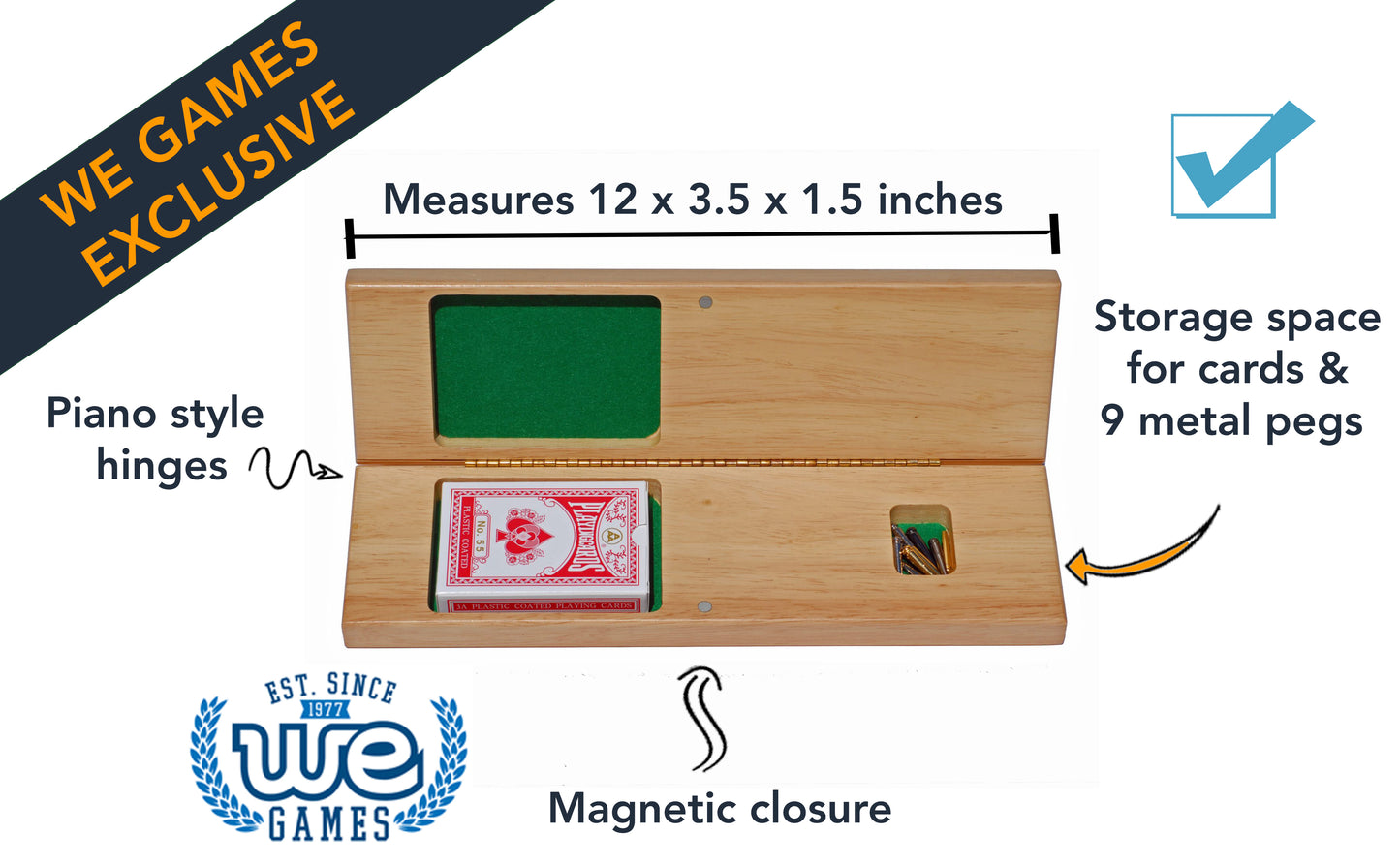 WE Games Wood Cabinet Cribbage - Nautical Print - 3 Track