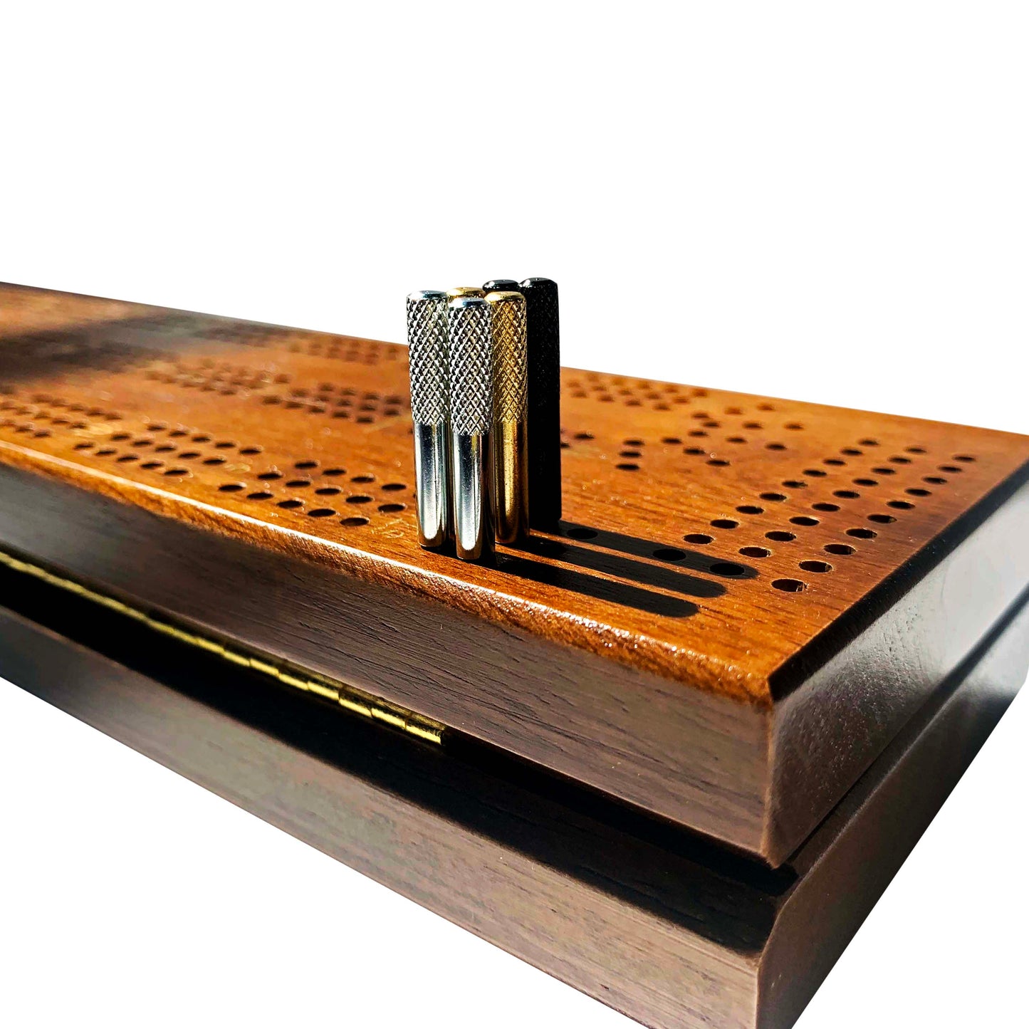 WE Games Machined Metal Cribbage Pegs in Velvet Pouch - Set of 6 (2 Brass, 2 Chrome, 2 Black)