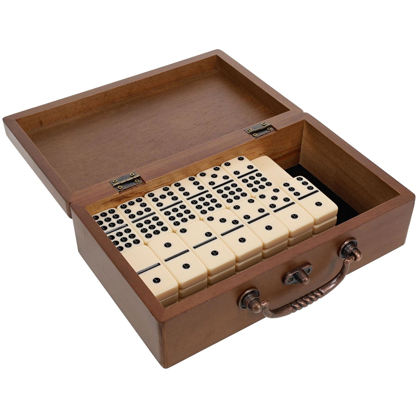 WE Games Double 9 Dominoes in Wooden Treasure Box, Ivory Color