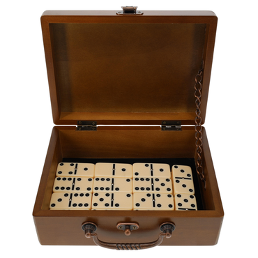 WE Games Double 6 Dominoes - Ivory Dominoes with Spinners in Wooden Treasure Box