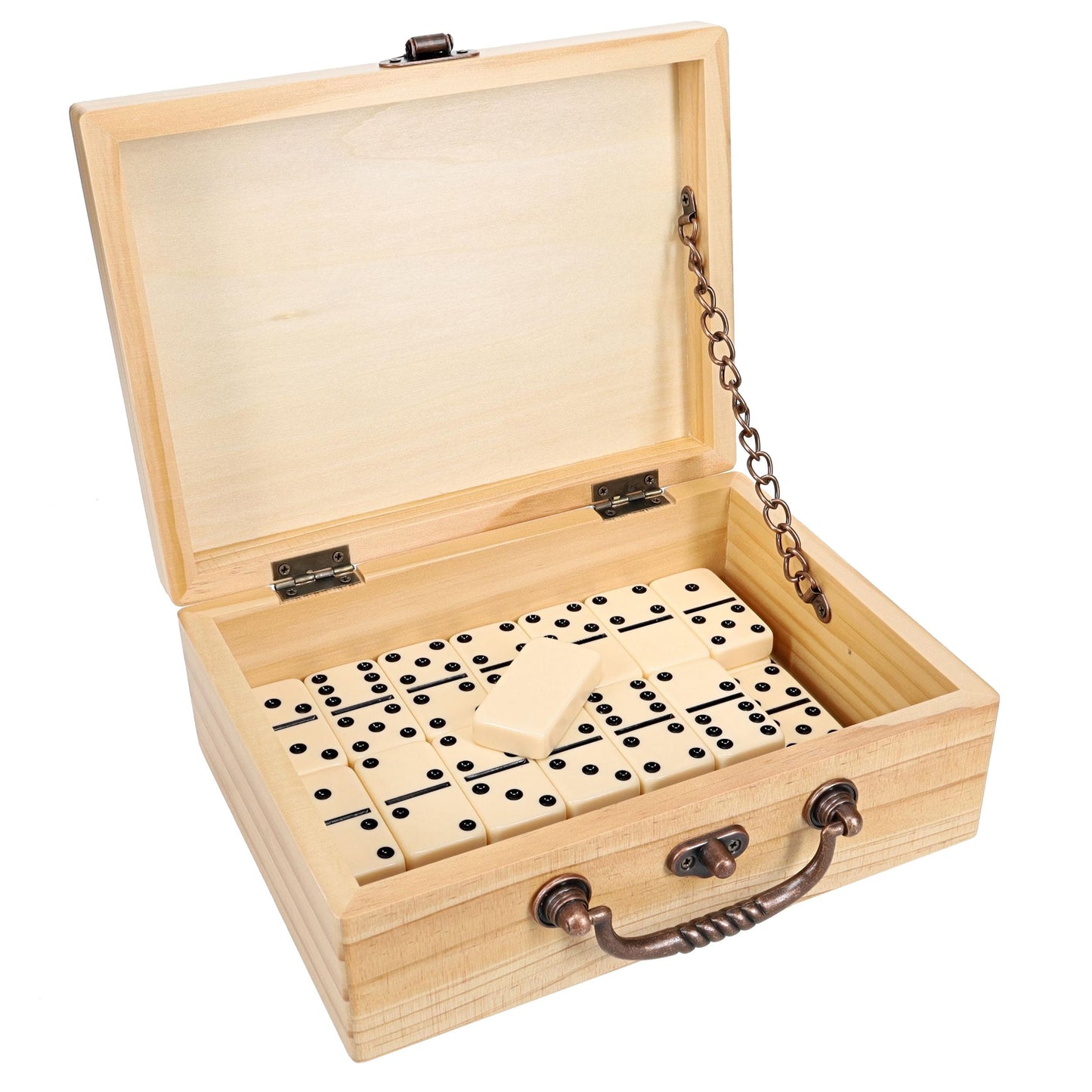 WE Games Double 6 Dominoes - Ivory with Wooden Treasure Box
