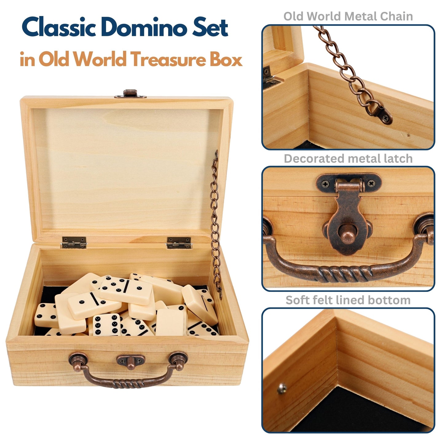 WE Games Double 9 Dominoes in Wooden Treasure Box, Ivory Color