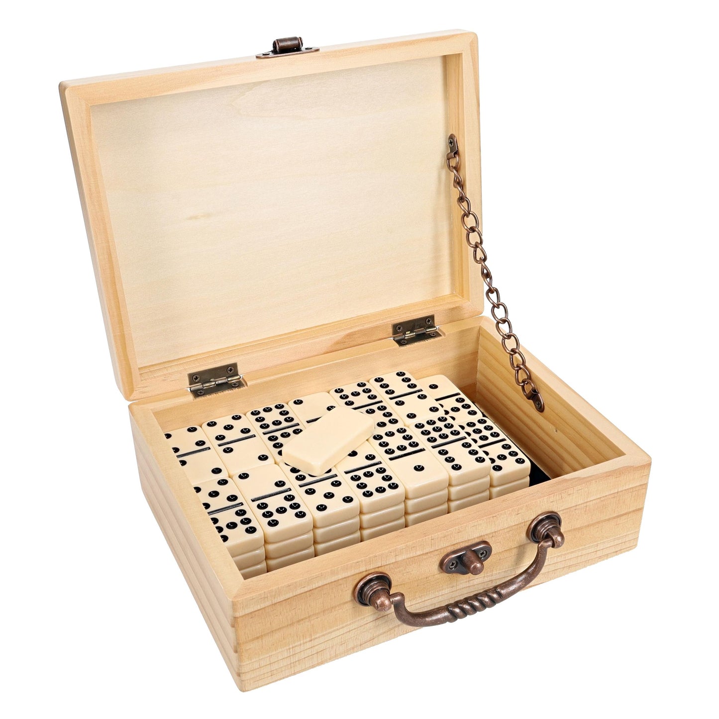WE Games Double 9 Dominoes in Wooden Treasure Box, Ivory Color