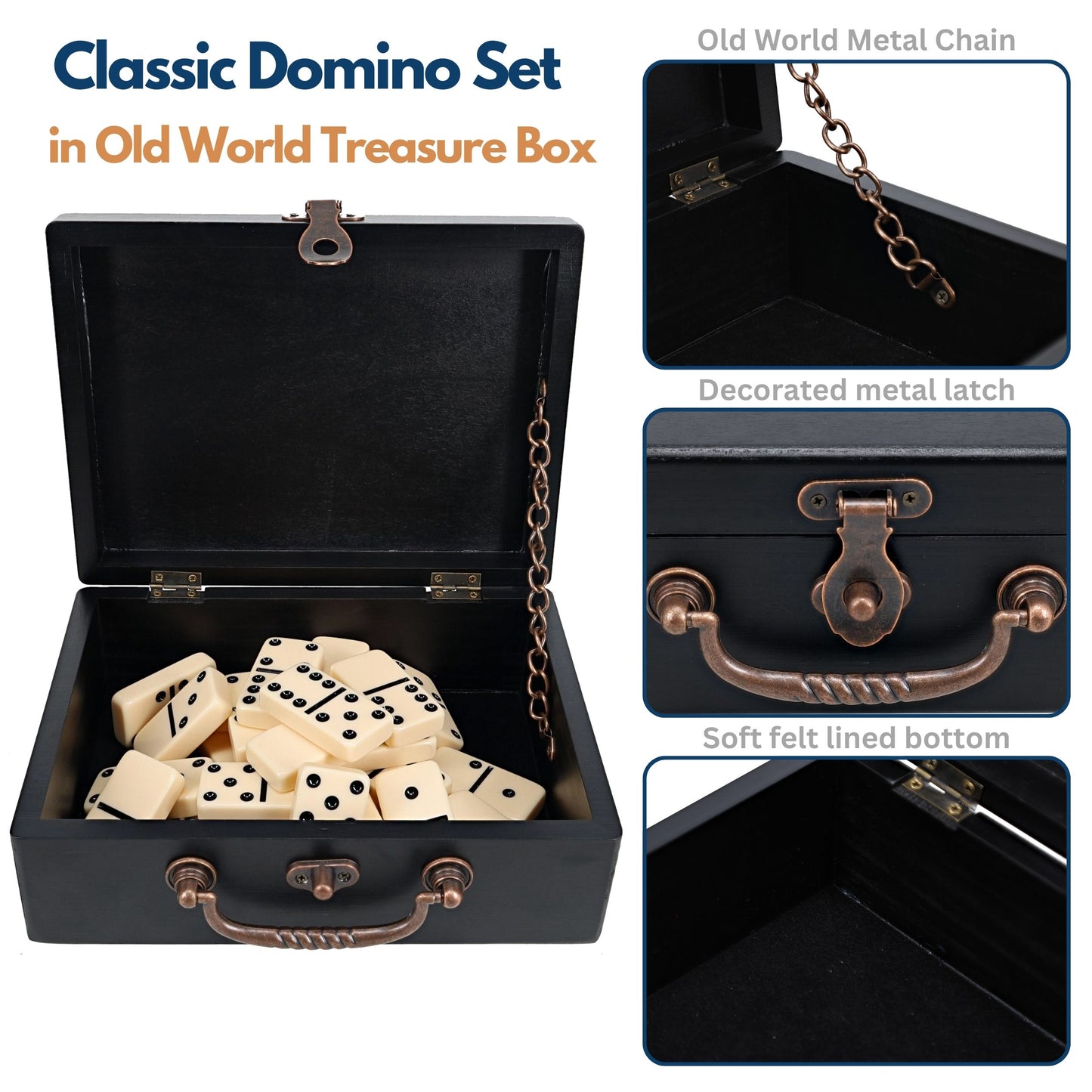 WE Games Double 9 Dominoes in Wooden Treasure Box, Ivory Color