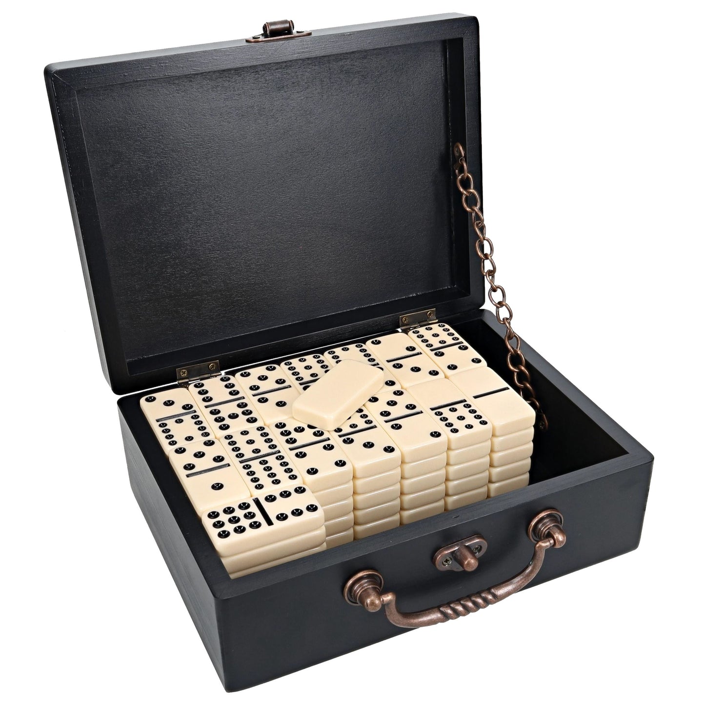 WE Games Double 12 Dominoes in Wooden Treasure Box, Ivory Color