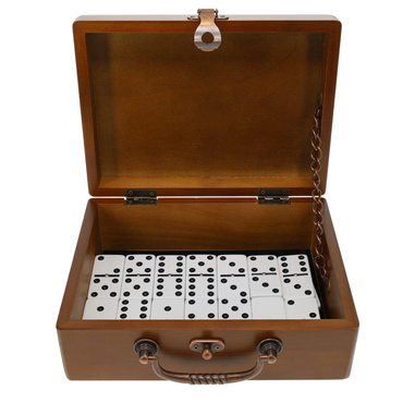 WE Games Double 6 Dominoes, Black & White Two-Toned with Spinners in Wooden Treasure Box