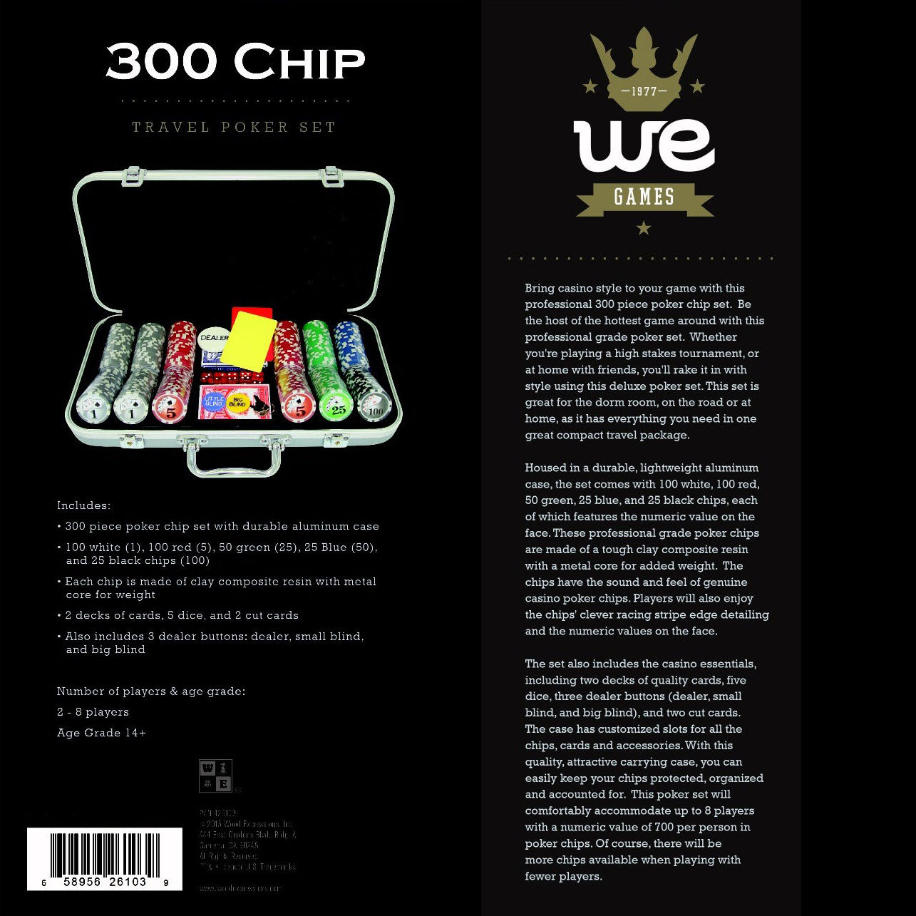 WE Games Complete Poker Set in Aluminum Case - 300 chips