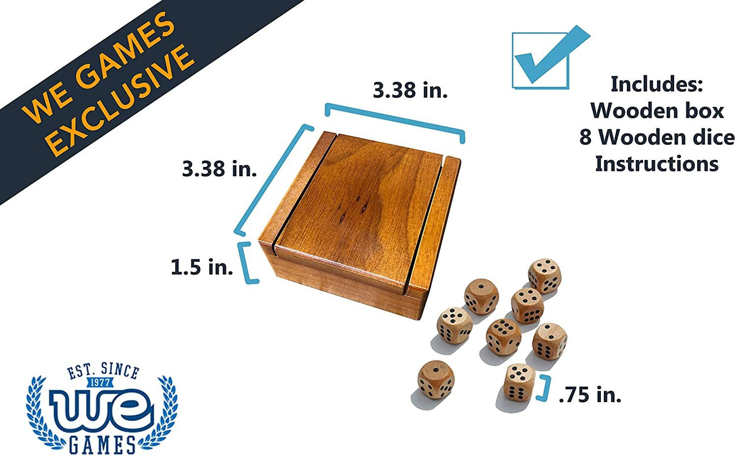 Wooden Dice Box and 8 Wooden Dice