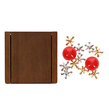 WE Games Old-Fashioned Metal Jacks in a Walnut Stain Wooden Box