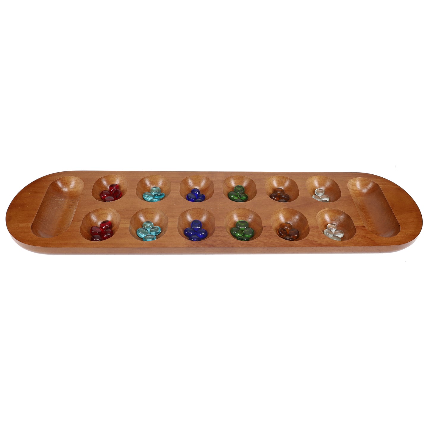 WE Games Solid Wood Mancala Board Game with Walnut Stain - 22 in.