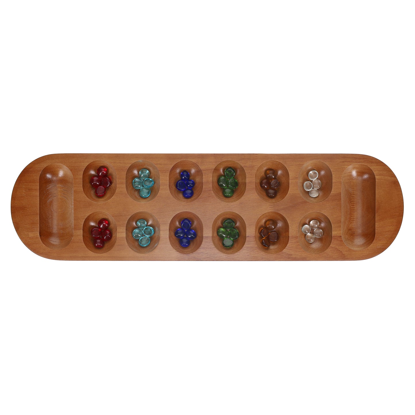 WE Games Solid Wood Mancala Board Game with Walnut Stain - 22 in.