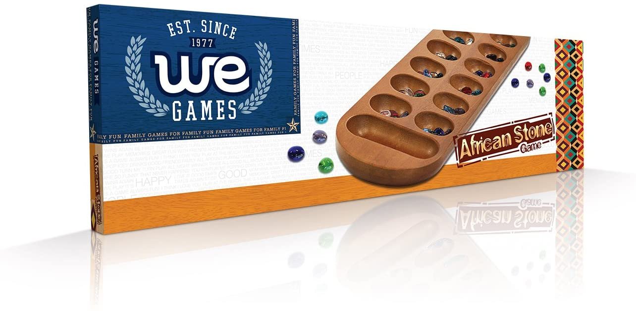 WE Games Solid Wood Mancala Board Game with Walnut Stain - 22 in.