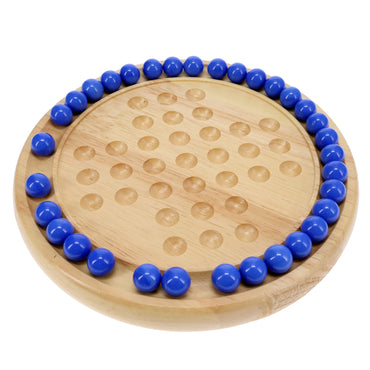 Wood Solitaire with Blue Glass Marbles - 9 in. Diameter