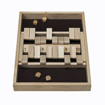2 Player Wood Shut the Box, 10 Number, 14 in. Made in USA
