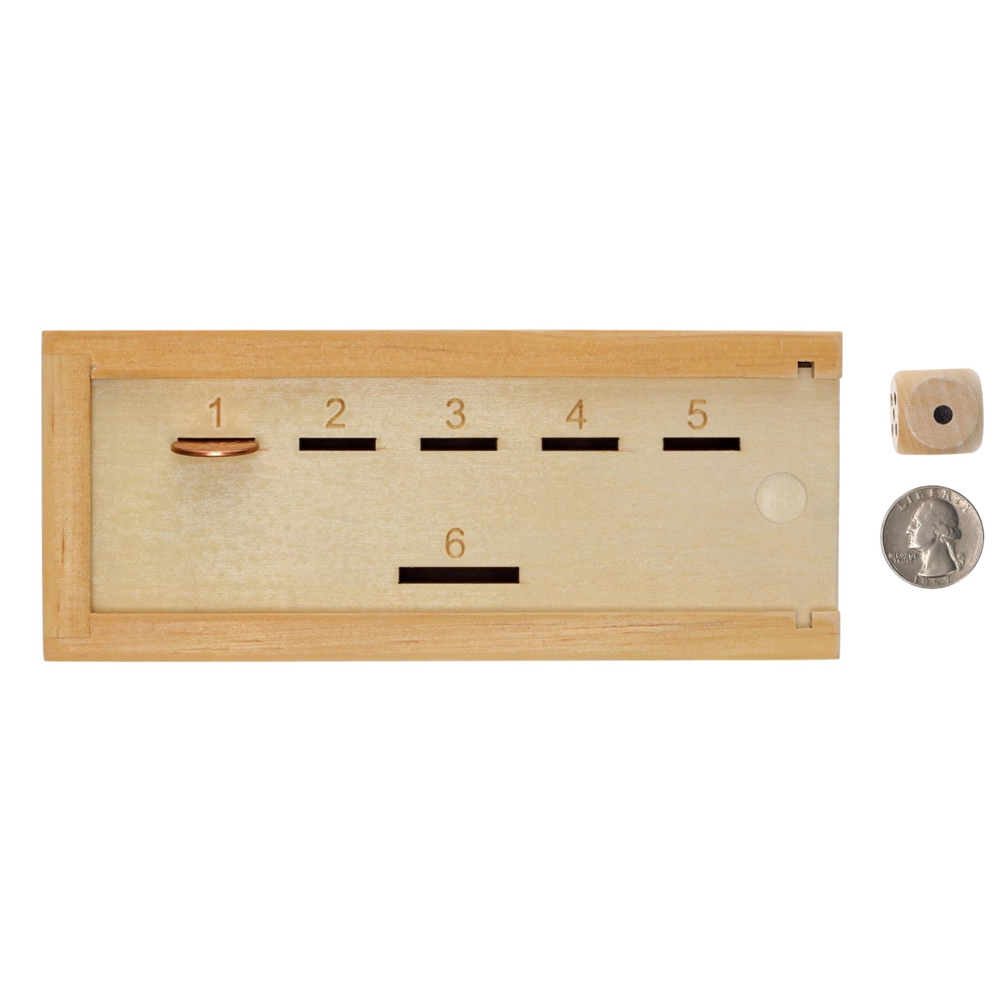 WE Games Wooden Super Six Penny Game - A Luck & Strategy Coin Game with Dice