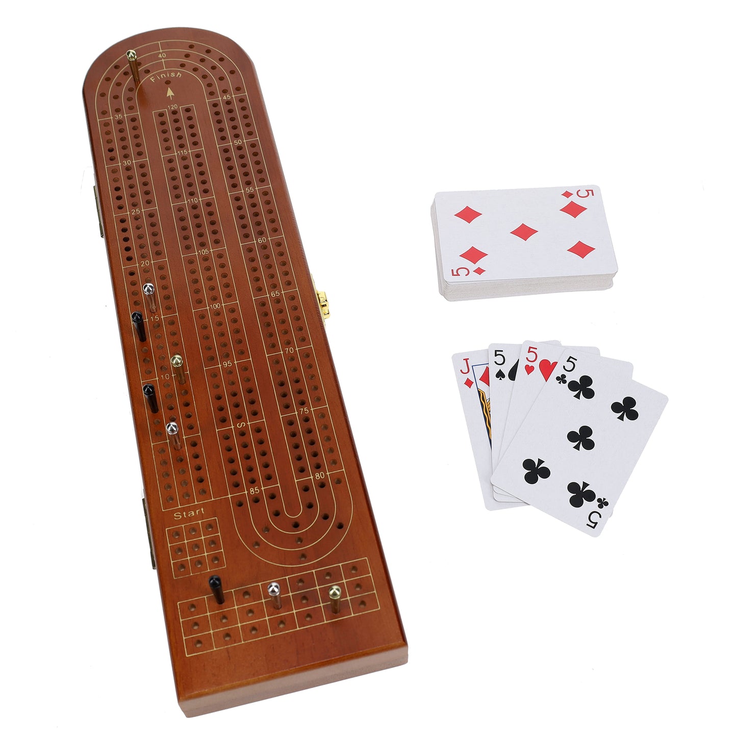 Pacific Shore Games Wooden Cribbage Board Game Set, Continuous 3 Track