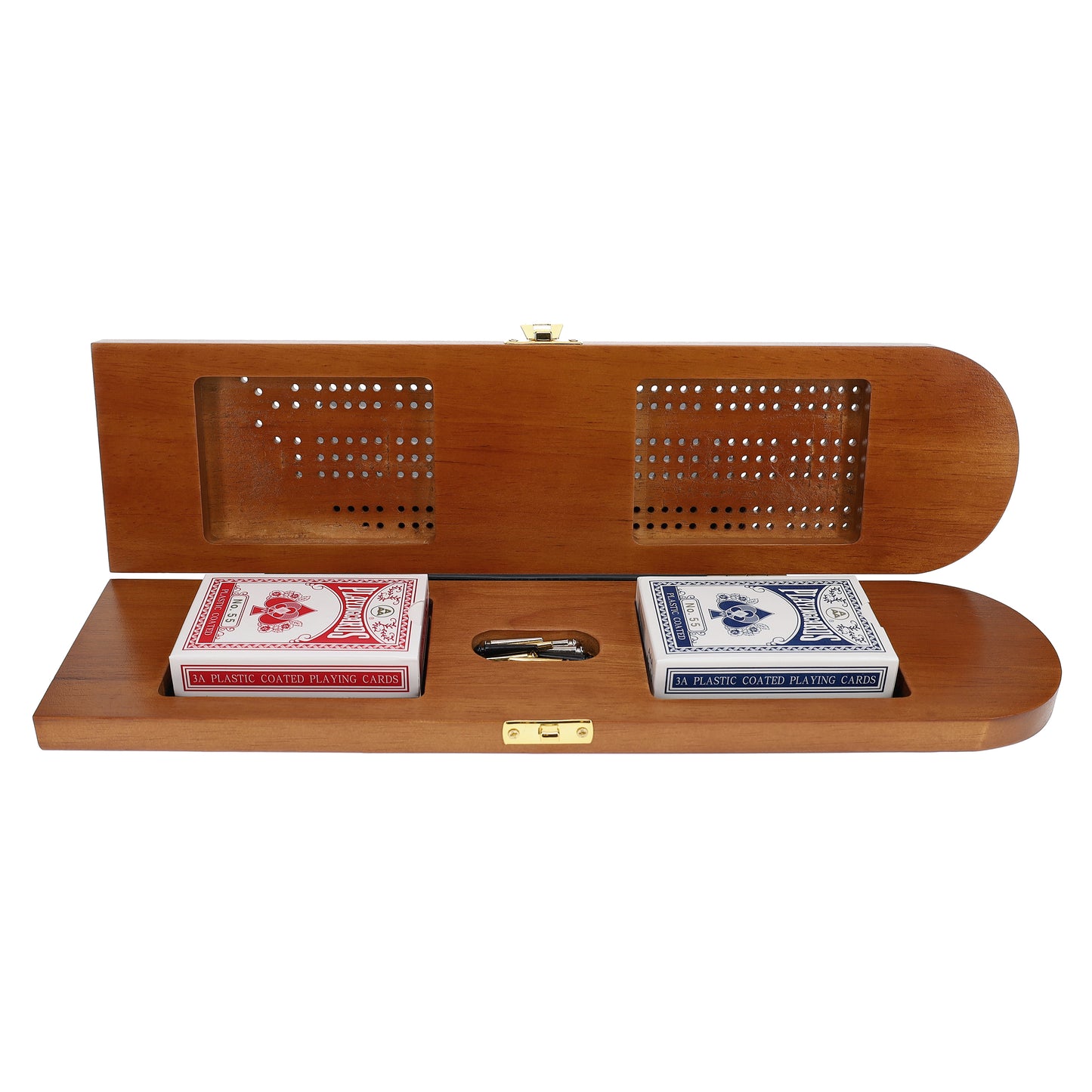 Pacific Shore Games Wooden Cribbage Board Game Set, Continuous 3 Track