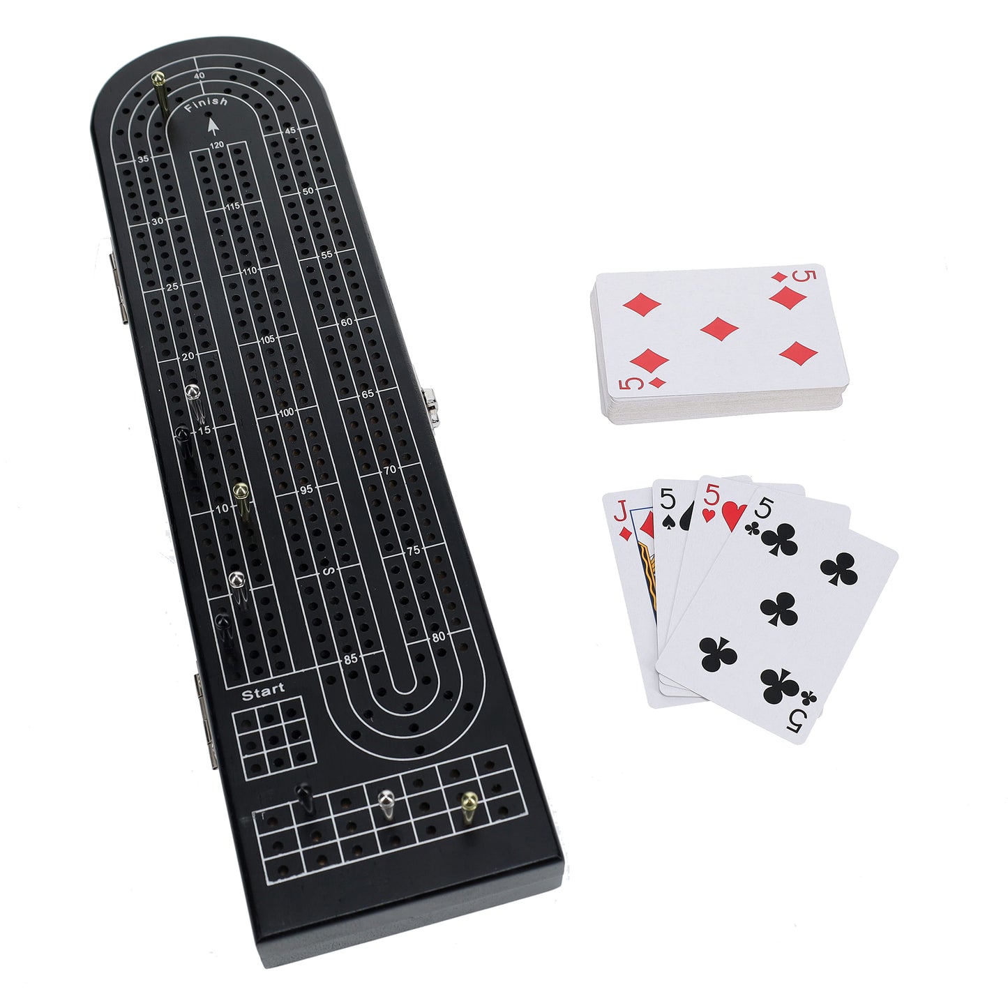 Pacific Shore Games Wooden Cribbage Board Game Set, Continuous 3 Track