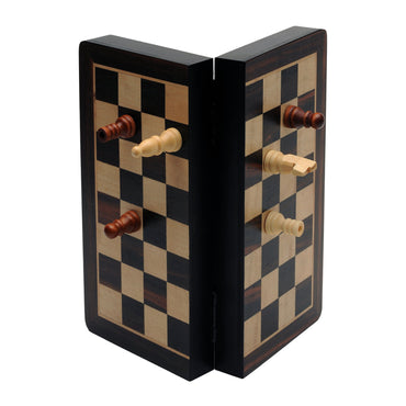 Magnetic Folding Black Stained Wood Chess Set - 8 in.