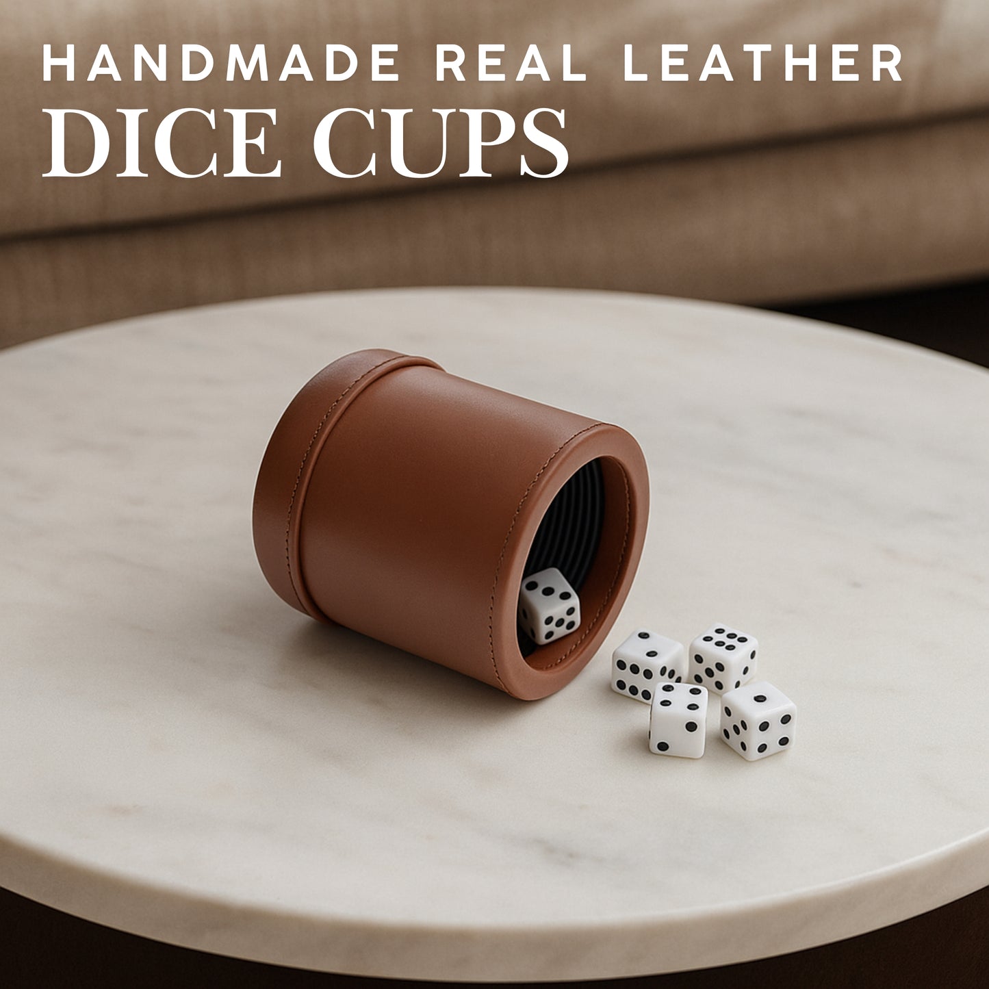 WE Games Professional, Leather Dice Cup Set - 5 Dice, Instructions for 10 Dice Games & Cloth Carry Bag