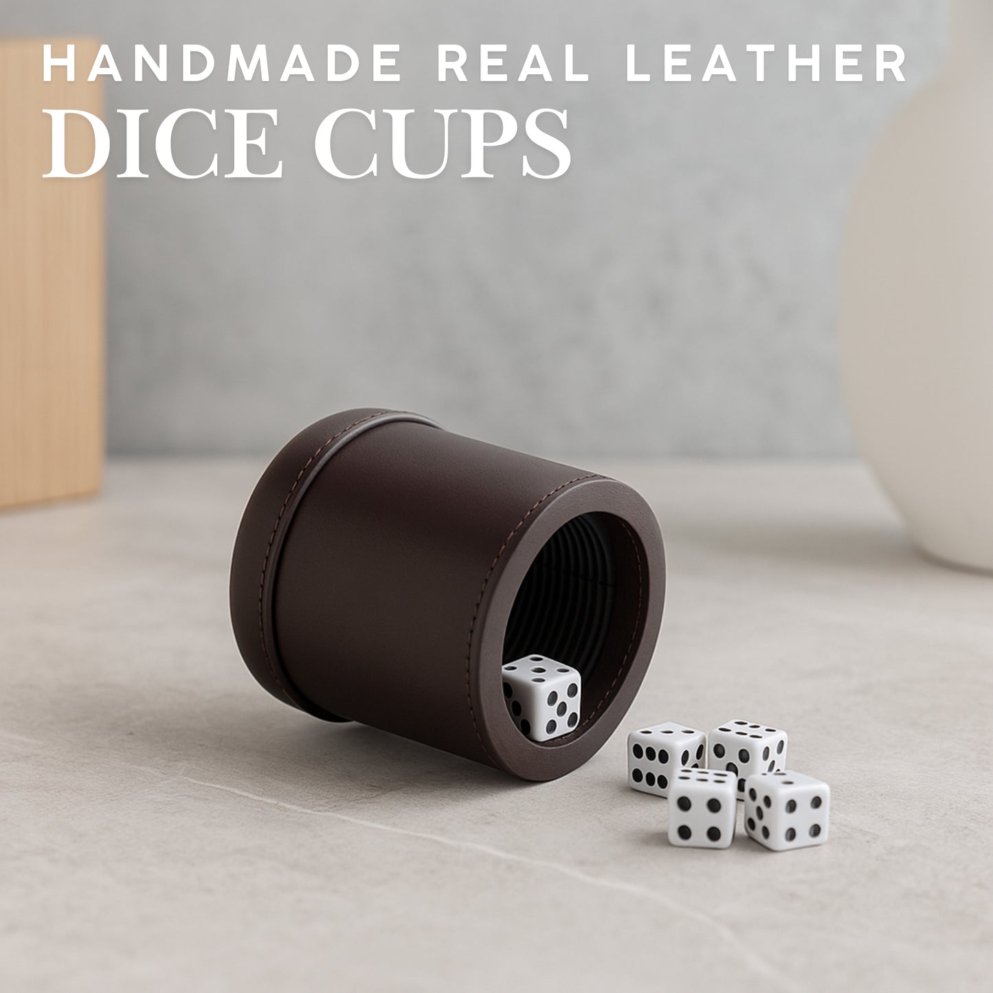 WE Games Professional, Leather Dice Cup Set - 5 Dice, Instructions for 10 Dice Games & Cloth Carry Bag