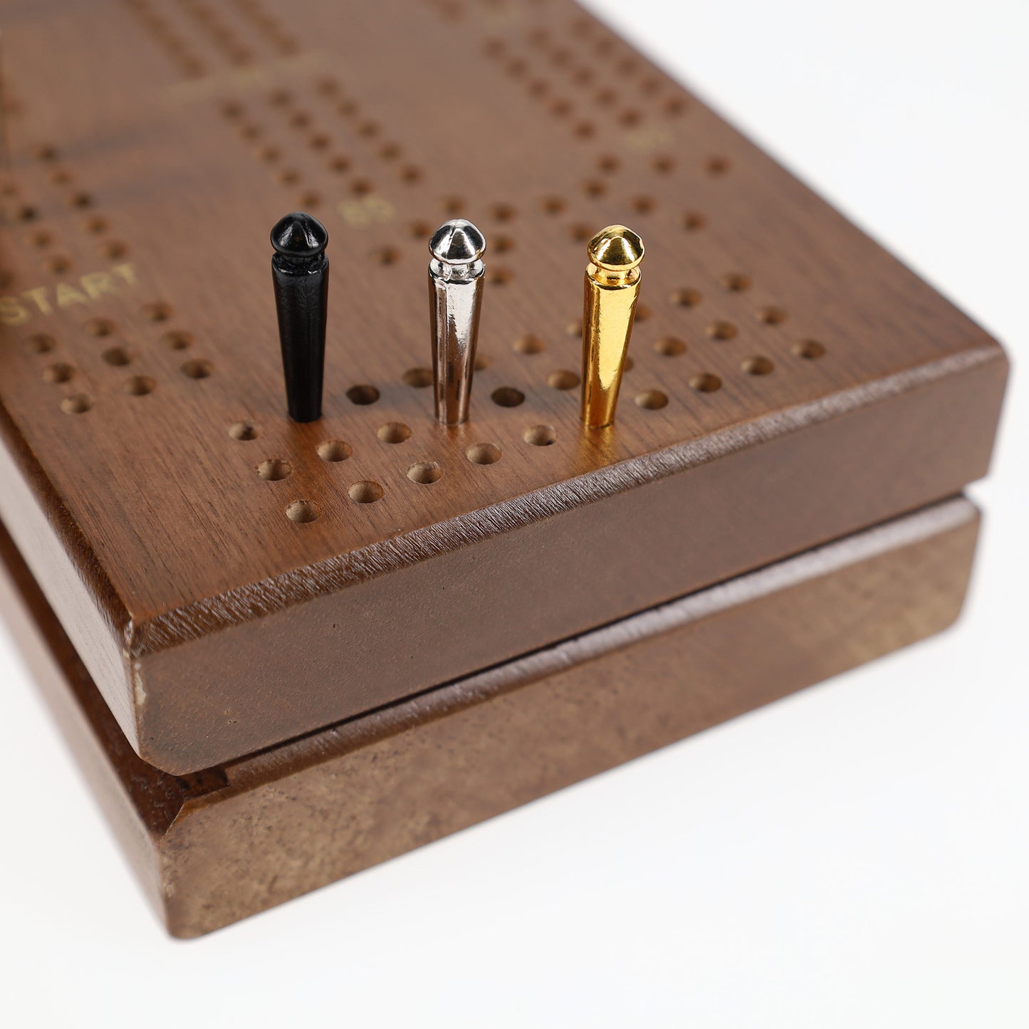 WE Games Cabinet Cribbage Set - Solid Wood Continuous 3 Track Board with Easy Grip Pegs, Cards and Storage Area