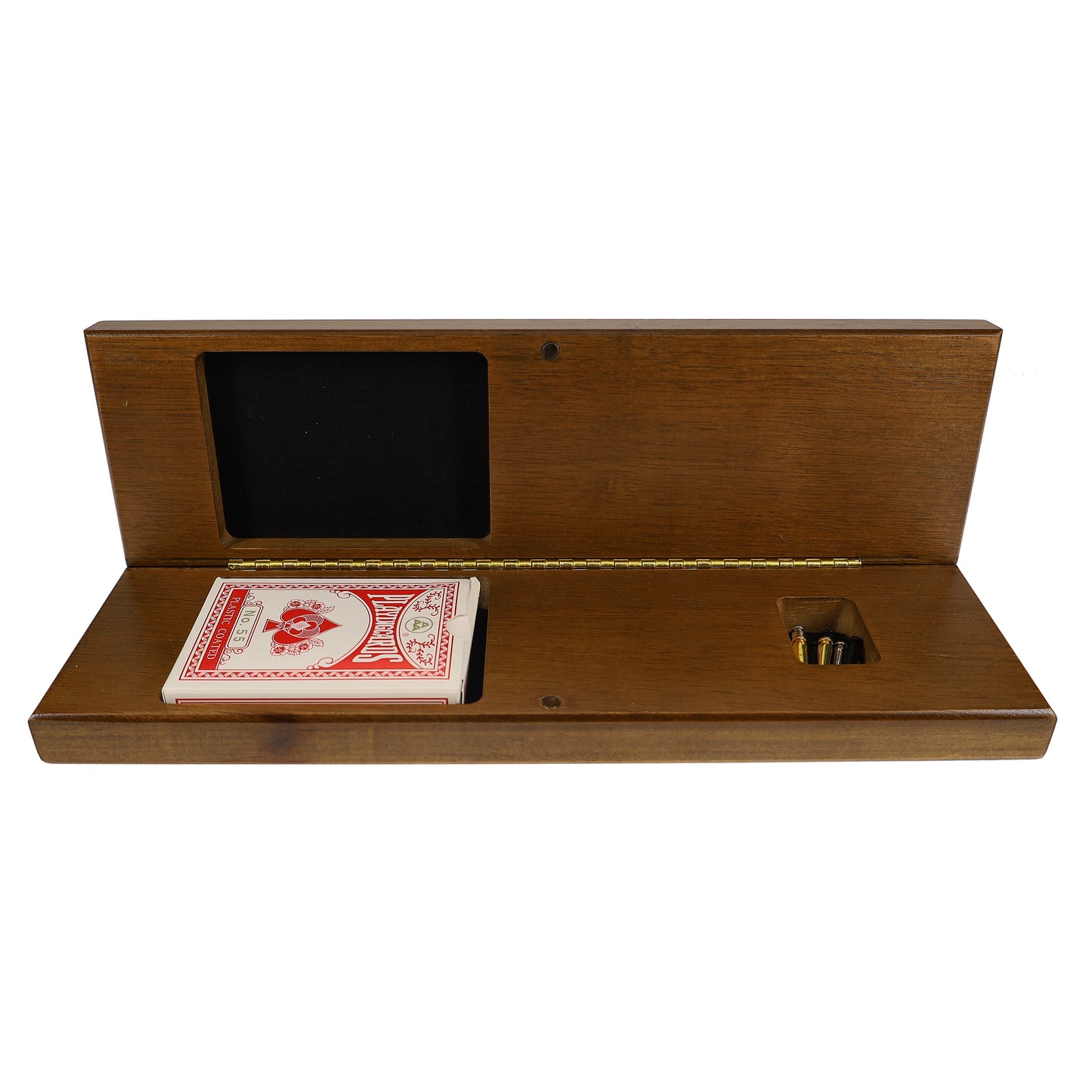 WE Games Cabinet Cribbage Set - Solid Wood Continuous 3 Track Board with Easy Grip Pegs, Cards and Storage Area