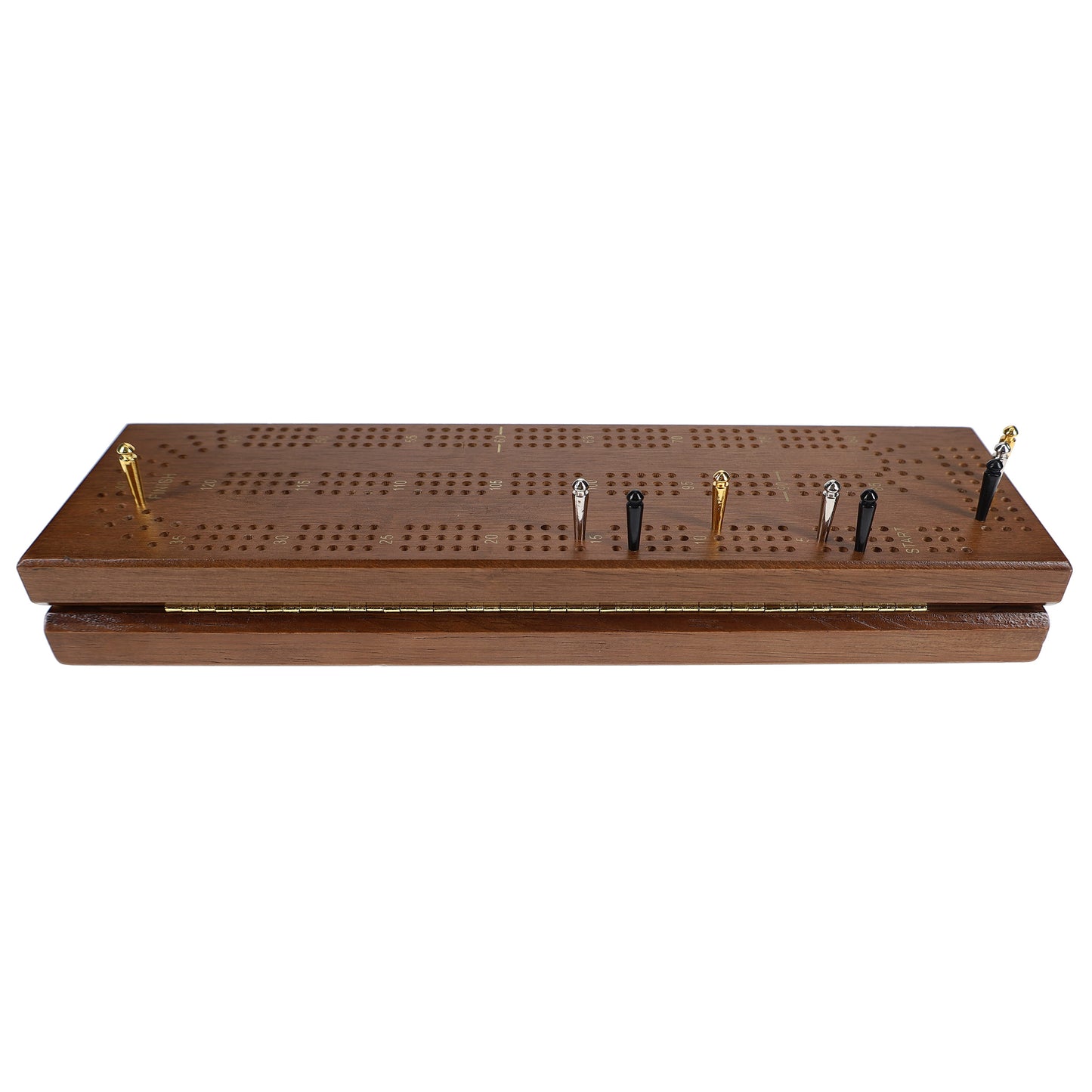 WE Games Cabinet Cribbage Set - Solid Wood Continuous 3 Track Board with Easy Grip Pegs, Cards and Storage Area