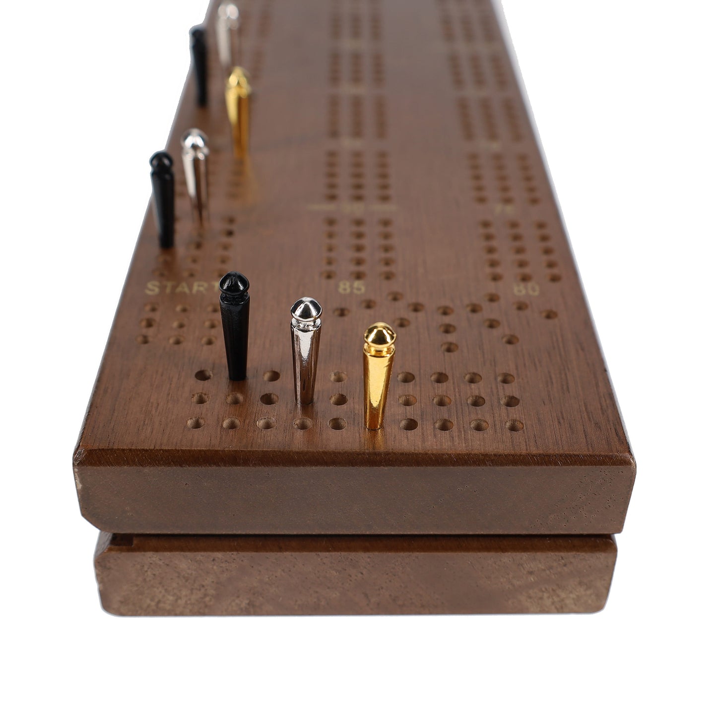 WE Games Cabinet Cribbage Set - Solid Wood Continuous 3 Track Board with Easy Grip Pegs, Cards and Storage Area