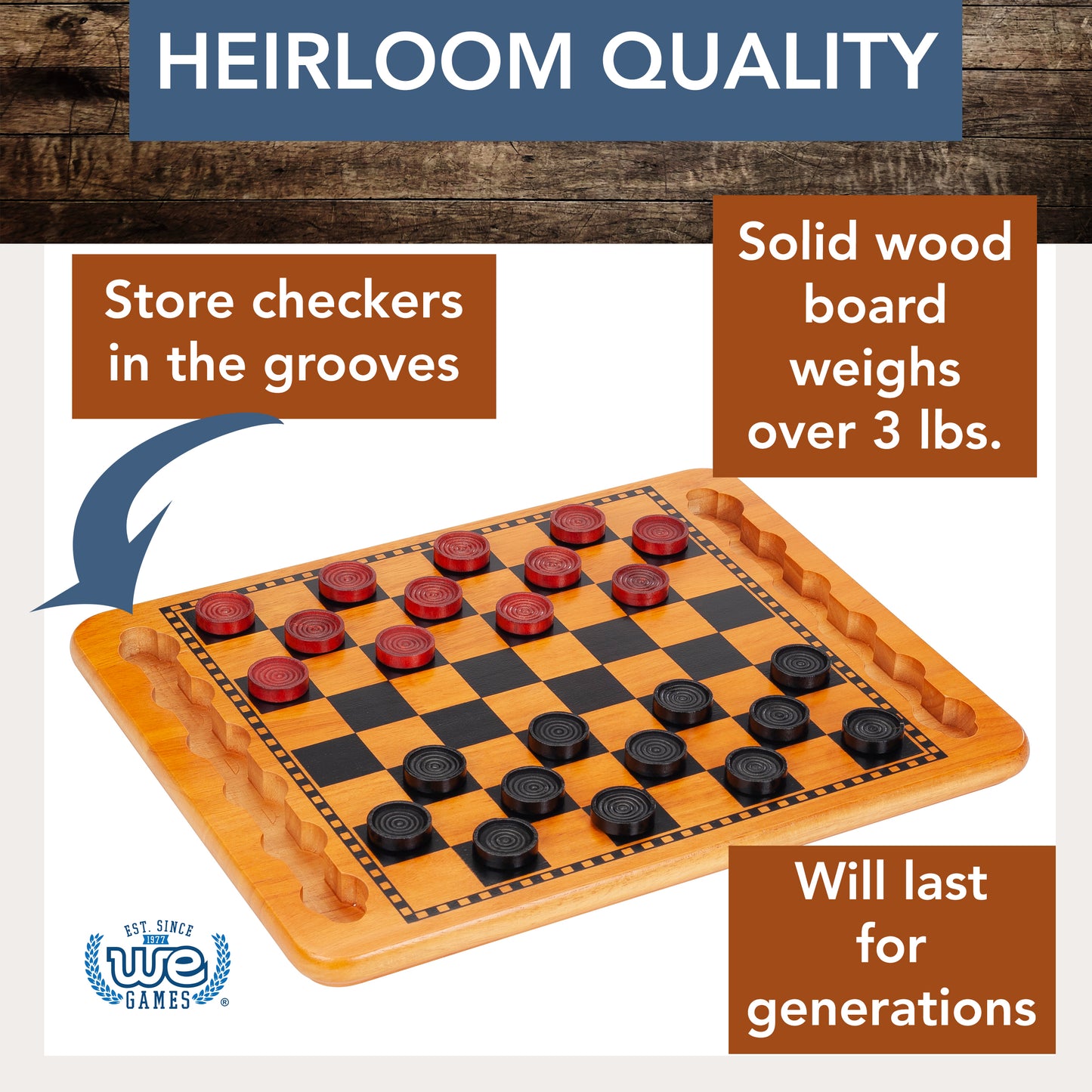 14.5 in. Red and Black Solid Wood Checkers Set