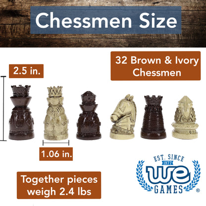 WE Games Medieval Themed Chess Set - 15 in. Wood Board, 2.185 in. King