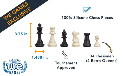 WE Games Silicone Staunton Tournament Chess Pieces, 3.75 inch King