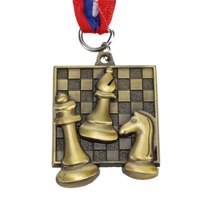 Square Chess Medals - with neck ribbon - Gold, Silver, and Bronze