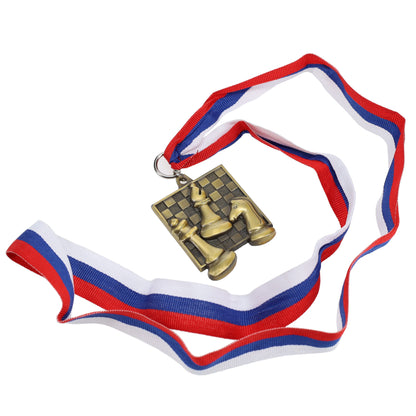 Square Chess Medals - with neck ribbon - Gold, Silver, and Bronze