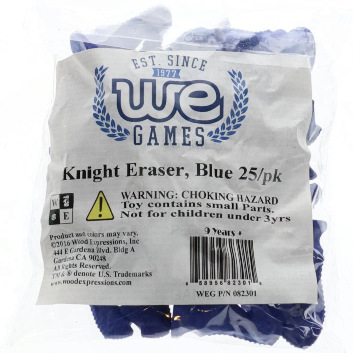 WE Games Blue Knight Chess Erasers - Bulk Pack of 25