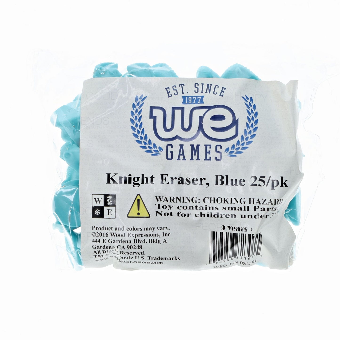 WE Games Blue Knight Chess Erasers - Bulk Pack of 30