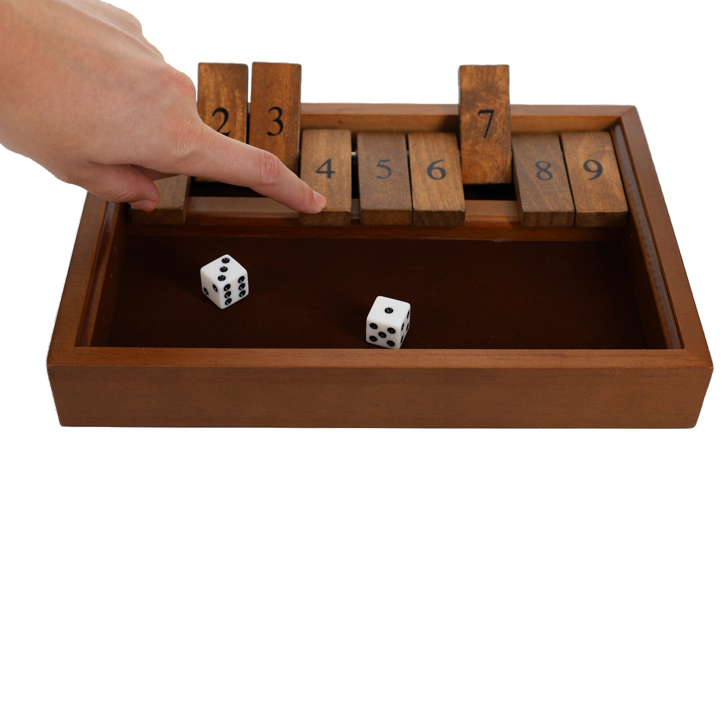 WE Games 9 Number Shut the Box Board Game with Walnut Stained Wood, 11 in.