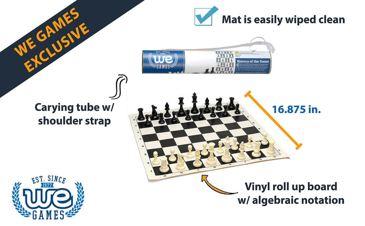 WE Games Travel Chess Set for Adults and Beginners, 17 in. Roll-Up Board