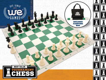 WE Games Best Value Tournament Chess Set - 20 inch Vinyl Chessboard, Staunton Chessmen with 3.75 inch King, Bag and Instruction Manual