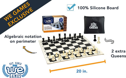 WE Games Ultimate Compact Tournament Chess Set with Silicone Chess Board - Heavy Weighted Pieces